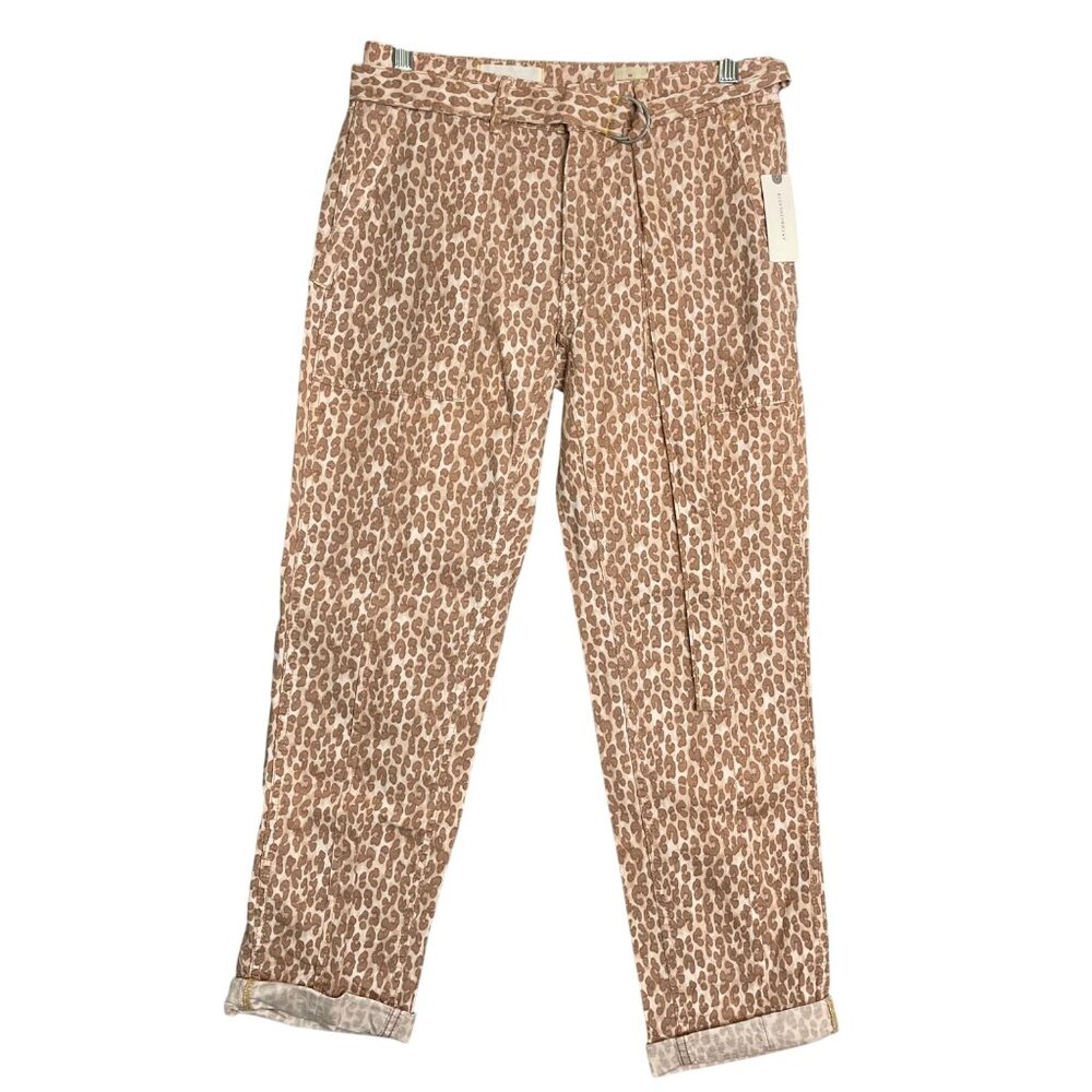 New Anthropologie The Wandered Pants‎ Womens 28 Leopard Print Tan Utility Cuffed
